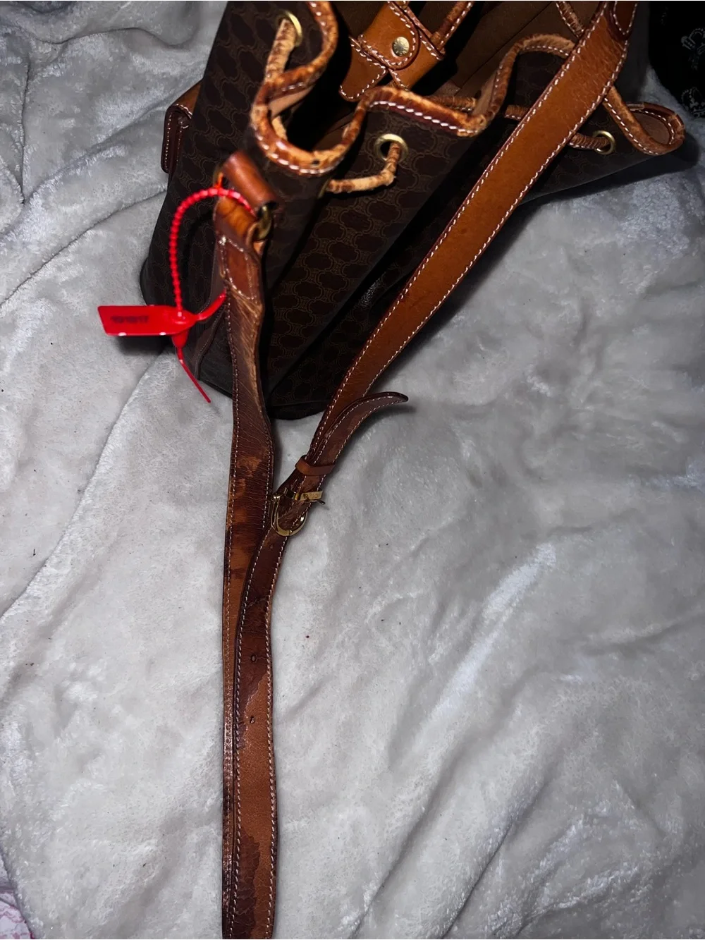 Celine Brown Monogram & Tan Leather Drawstring Backpack